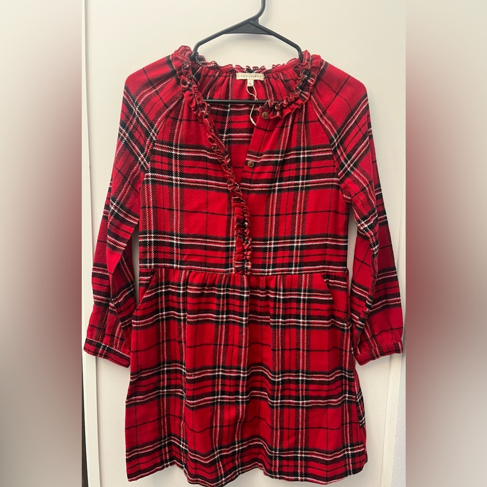 Copper Key Red Plaid Ruffle Christmas Dress